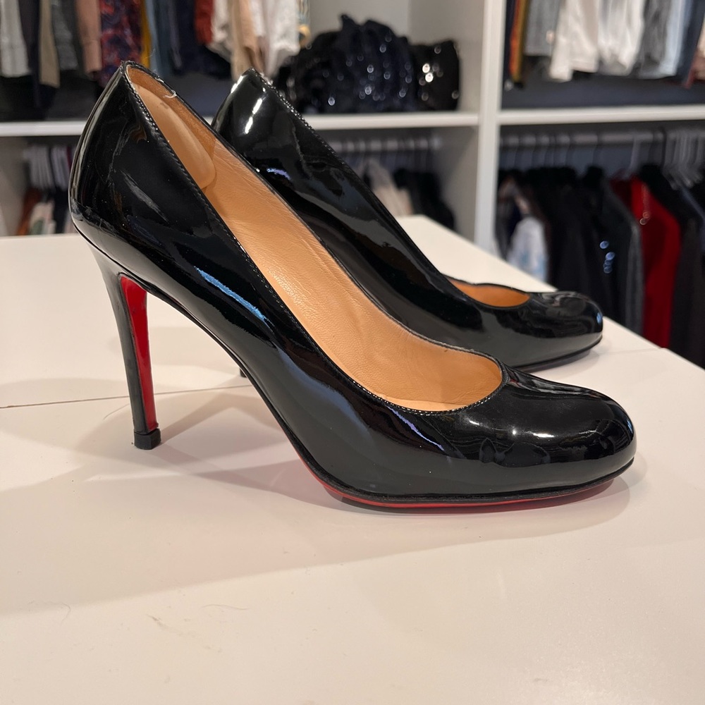 Authentic Christian Louboutin black patent leather pumps